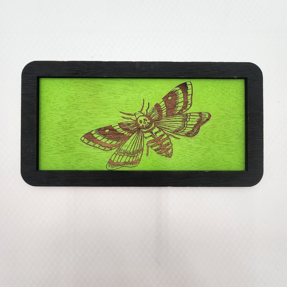Death's-Head Hawk Moth Mini Plank Neon Green Wall Art By 2topus Art & Jewelry